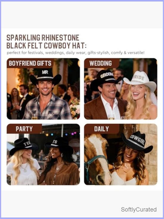 Western Cowboy Hat with Rhinestone Letters, Unisex for Weddings & Parties main image 6